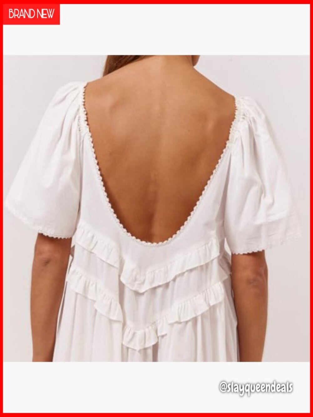 Maxi Dress Low Neckline Open Back Relaxed Fit Long Dress Frill Lace Trim Beach - Picture 6 of 7